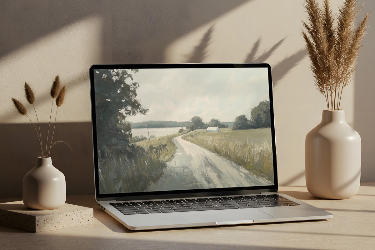 Pastoral Pathways Musings Vintage Desktop Wallpaper — countryside road impressionist journey