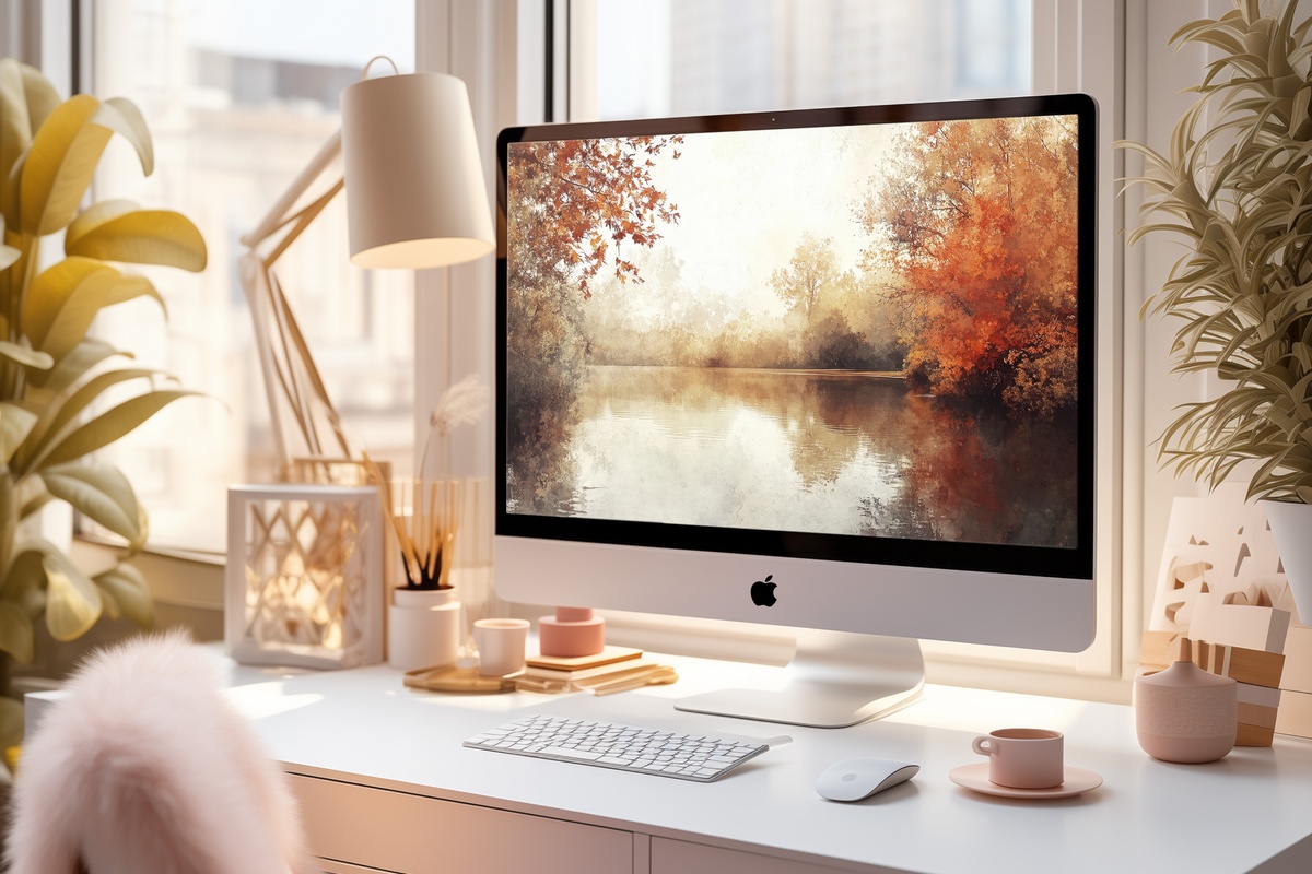 Lake Reflection in Autumn Hues Fall Mac Wallpaper