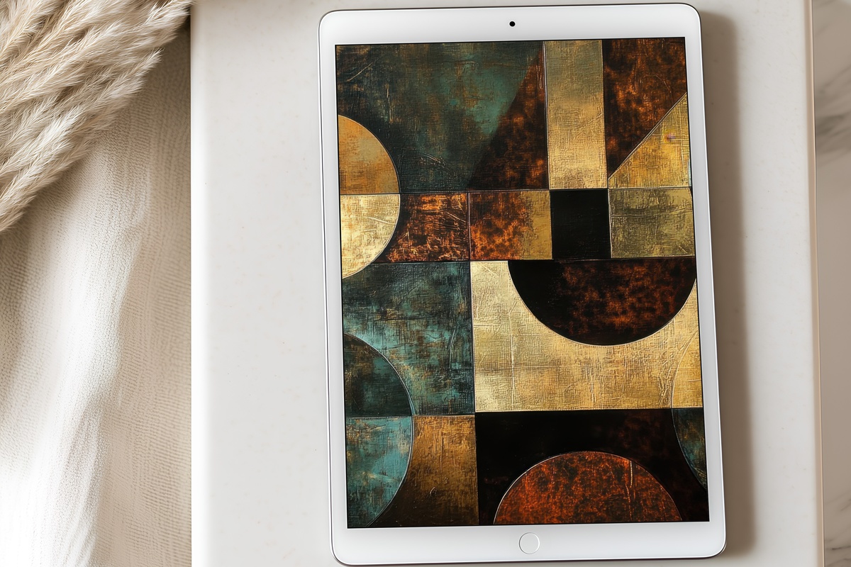 Metallic Geometric Modernion modern tablet wallpaper in deep teal and metallic tones