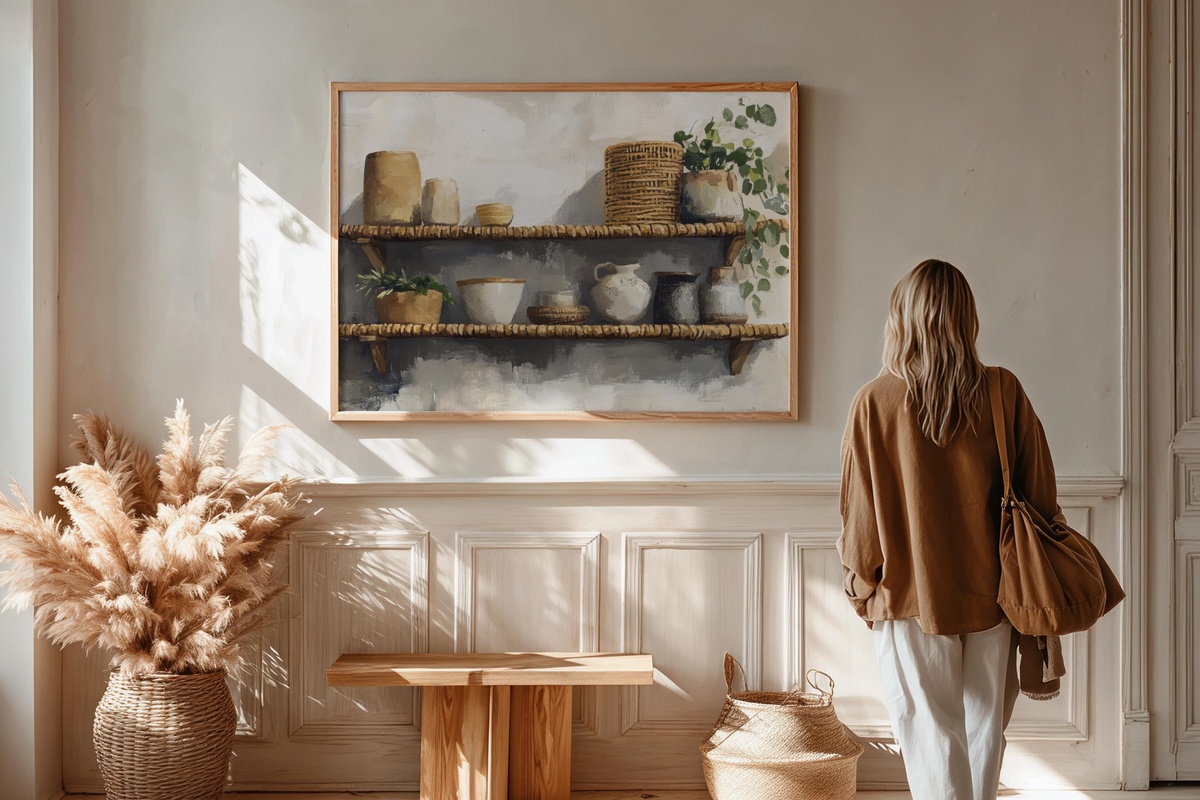 Rattan Shelving Serenity Boho Printable Wall Art