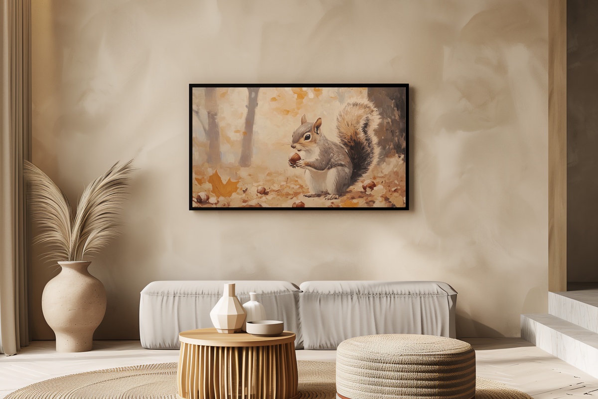 Acorn Gathering Squirrel Frame TV Art