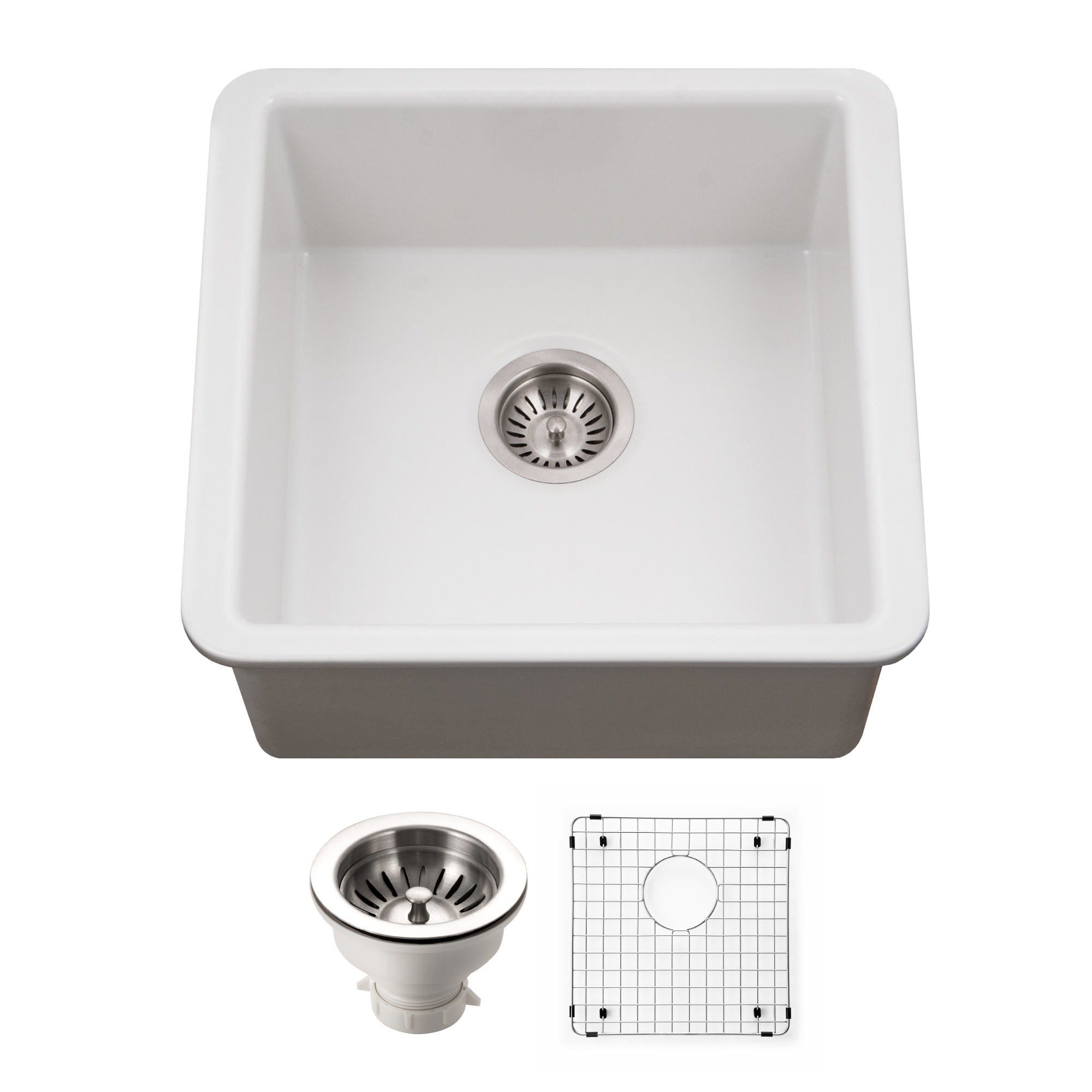 Houzer Platus 20 inch Matte White Fireclay Undermount Square Single Bowl Bar Sink - PTB-2020 MWH