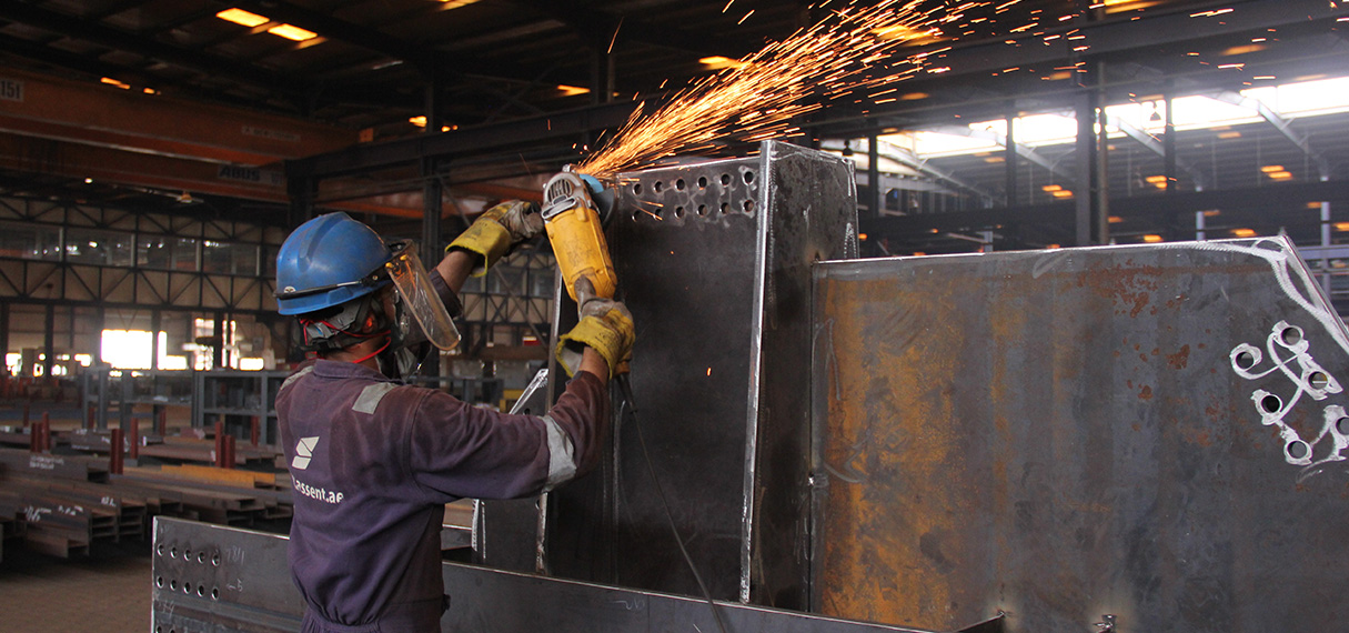 Structural steel fabrication workshop