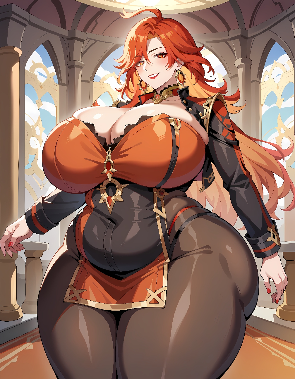 Mavuika/Murata (Genshin Impact) by PixAIIMGS with Himeko Murata, MILF, chubby, breasts pressing, plump, Genshin Impact, large breasts, ai art