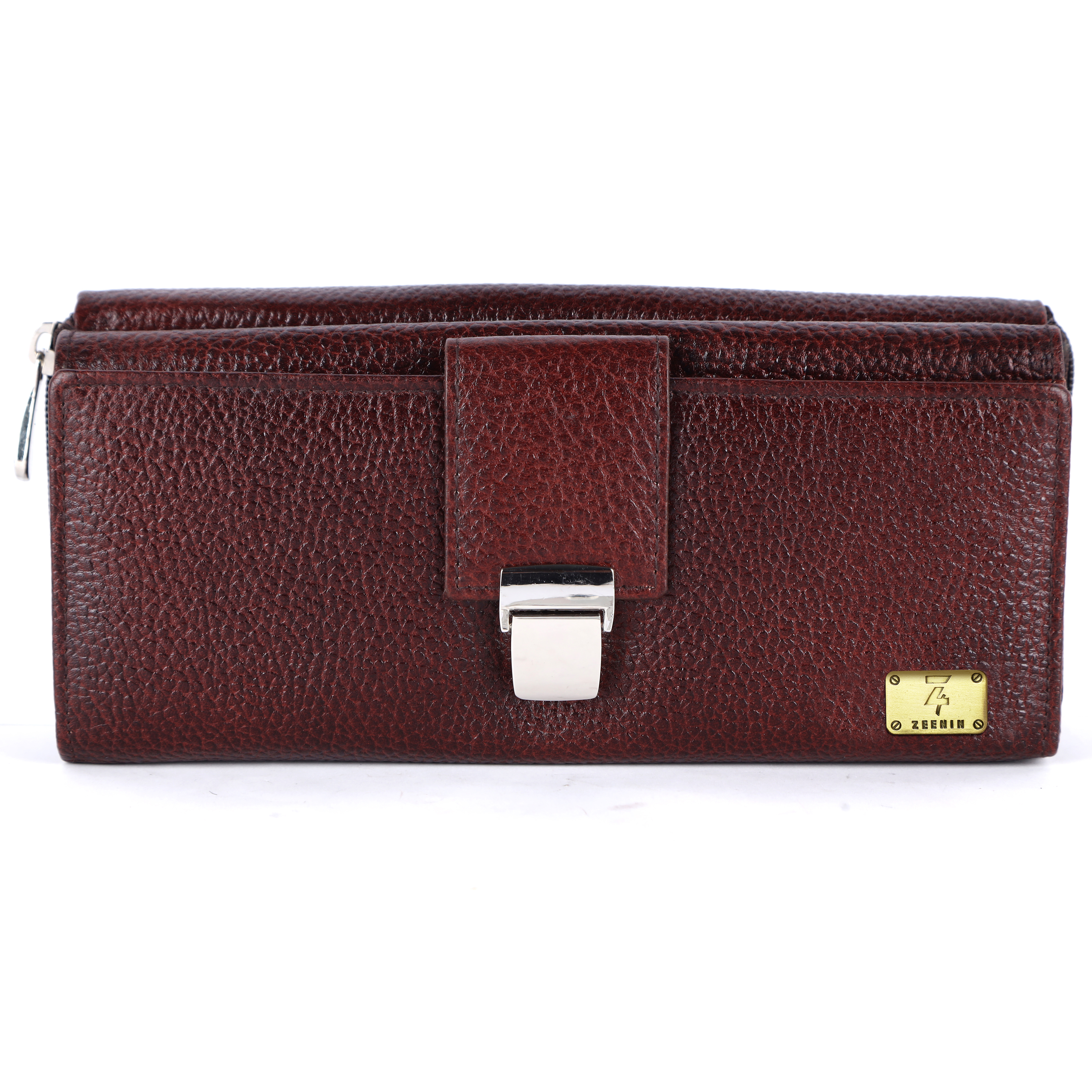 Zeenin Stylish Genuine Leather Purse Wallet Clutch with Magnetic Loop Closure for Women & Girls, Brown