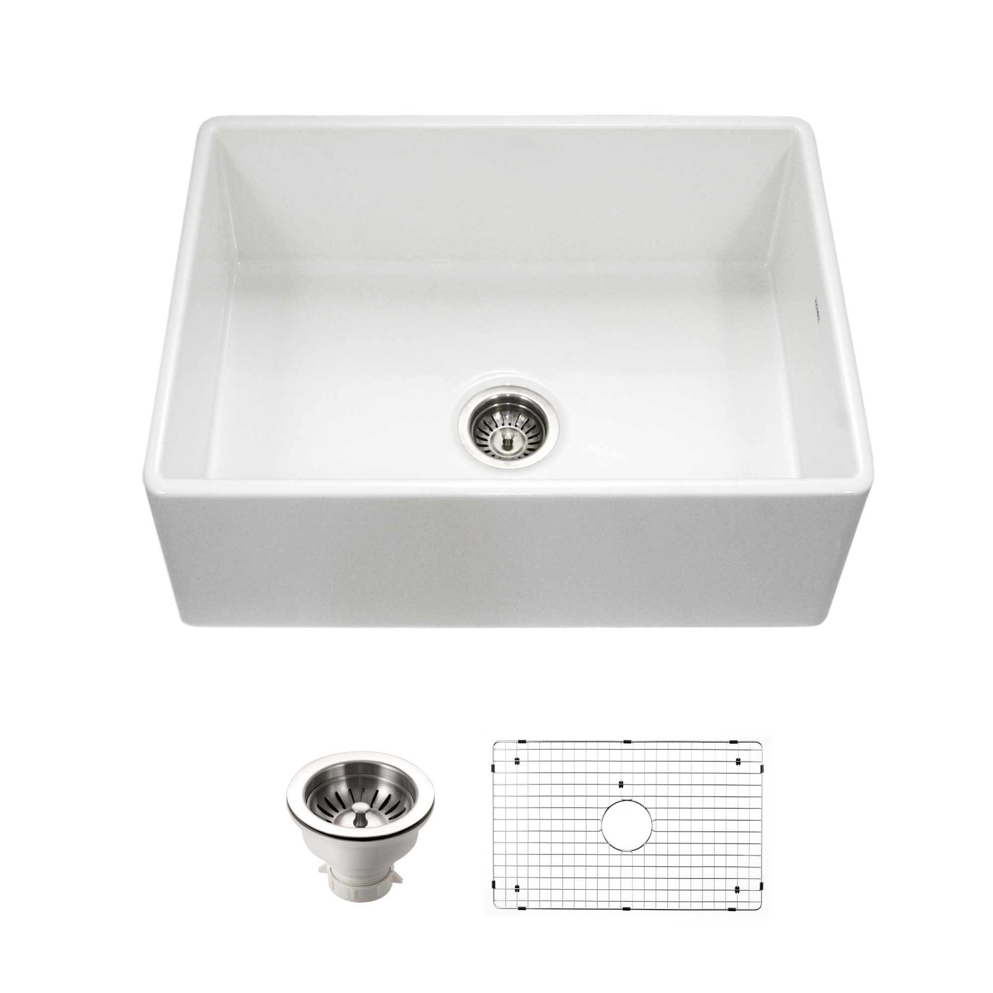 Houzer 30" Fireclay Farmhouse Apron Front Single Bowl Kitchen Sink, White, PTS-4100 WH