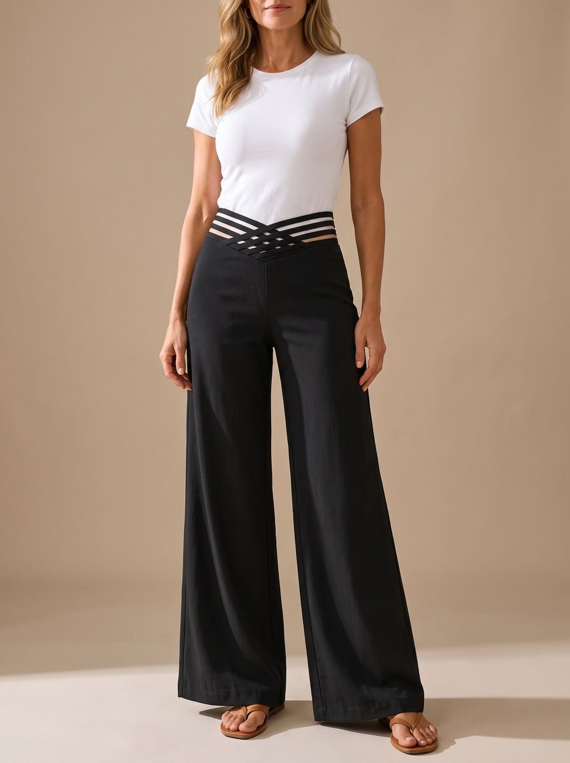 Lavisa - Womens Crossover Waistband Wide Leg Pants
