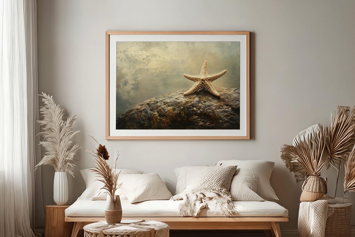 Starfish on Textured Stones Coastal Printable Wall Art