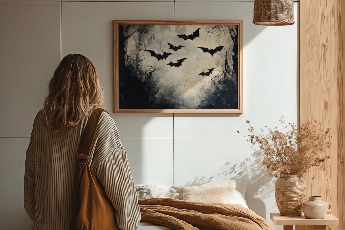 Bats in enchanted woodland Halloween printable wall art