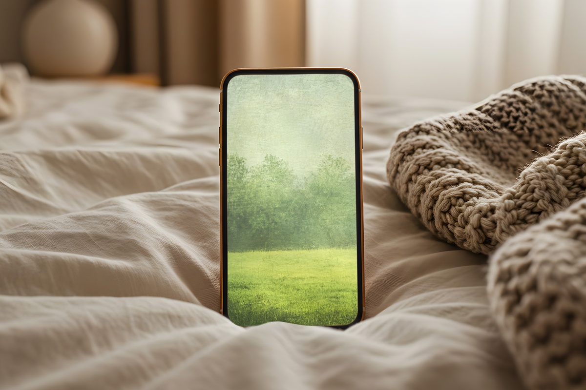 Tranquil Pasture with Grazing Cows farmhouse iPhone wallpaper in serene green tones