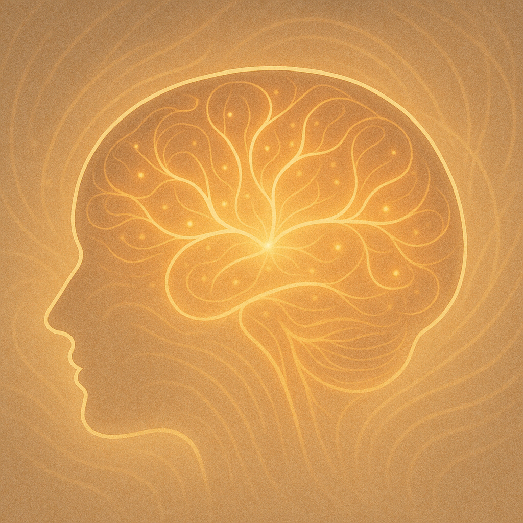 Human brain illustration with glowing pathways