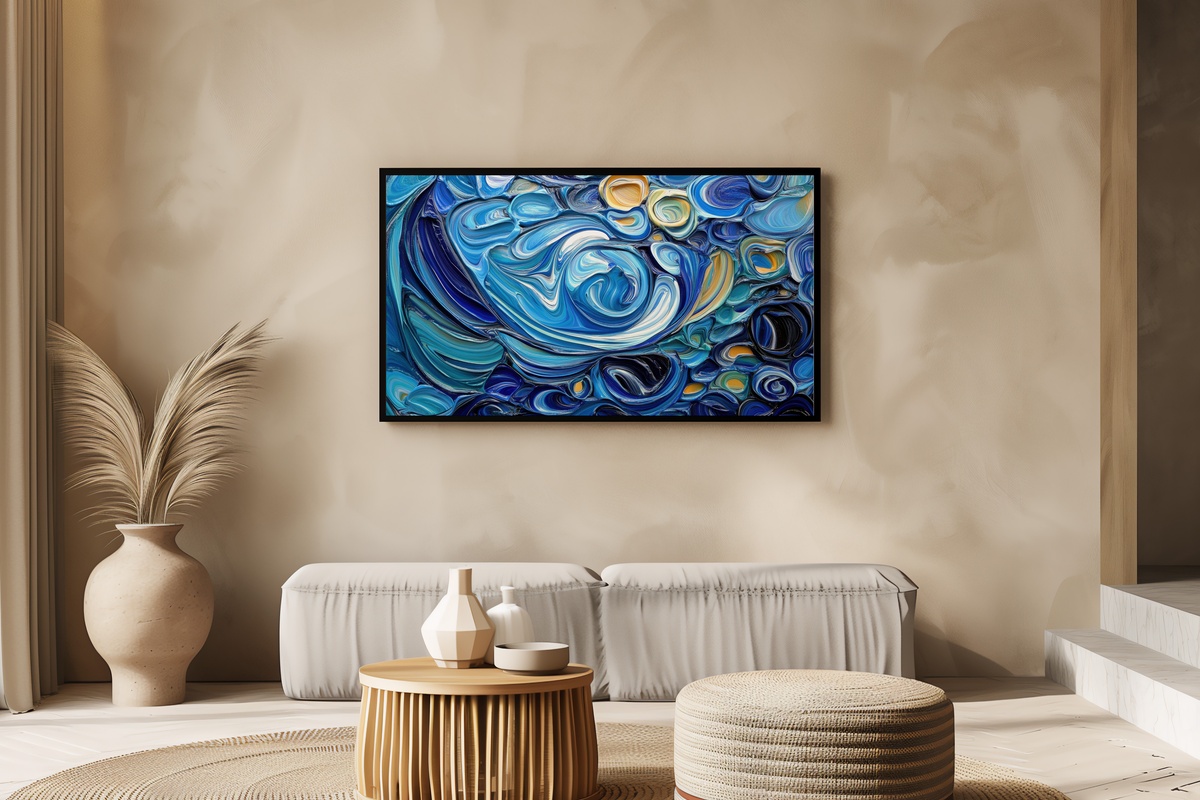 Cerulean Wave Harmony Abstract Frame TV Art