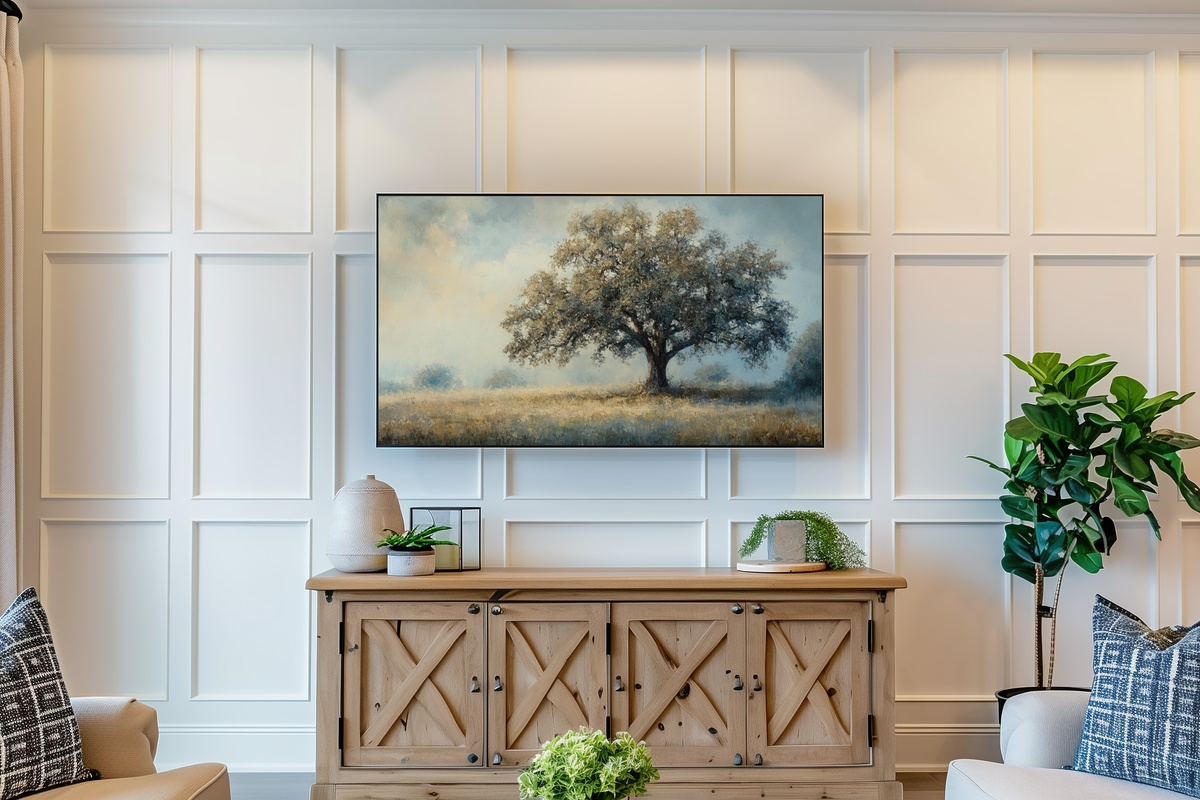 Eternal Embrace Oak Majesty Vintage Frame TV Art — ancient oak in sepia and forest green tones