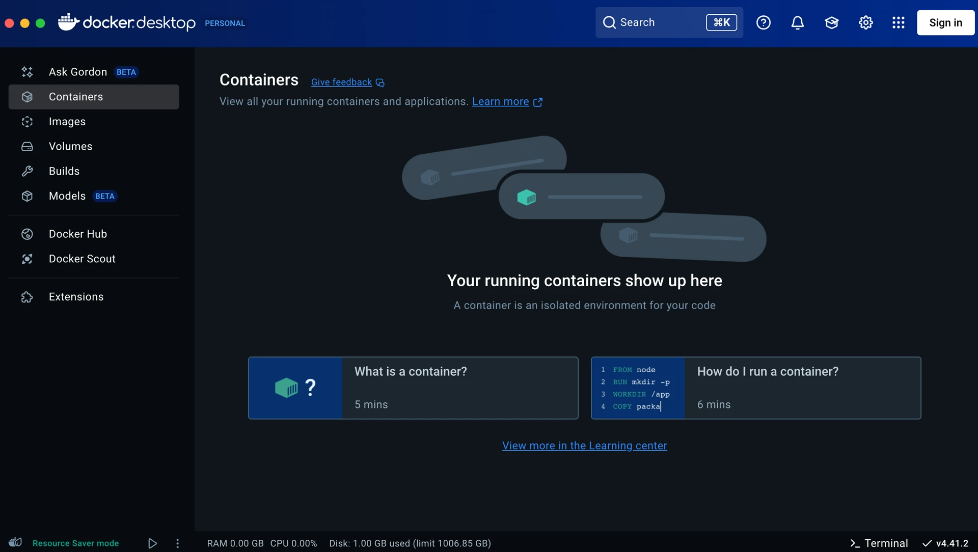Docker Descktop UI