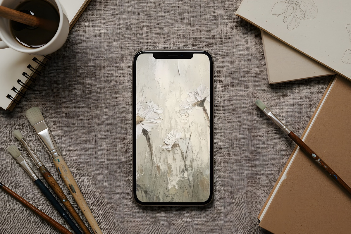 Daisies in Dreamy Dance Vintage iPhone Wallpaper with muted floral movement