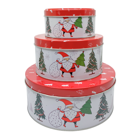 Set cajas organizadoras navideñas metal, Ø18cm - Ø13.5cm - Ø10cm