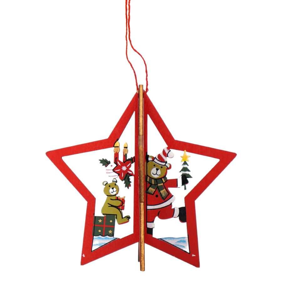 Colgante navideño 3D estrella, 18.5cm, madera