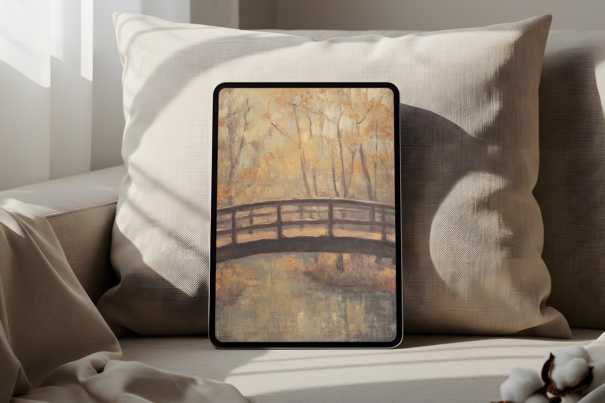 Autumn Bridge Elegance iPad Wallpaper in warm earth tones