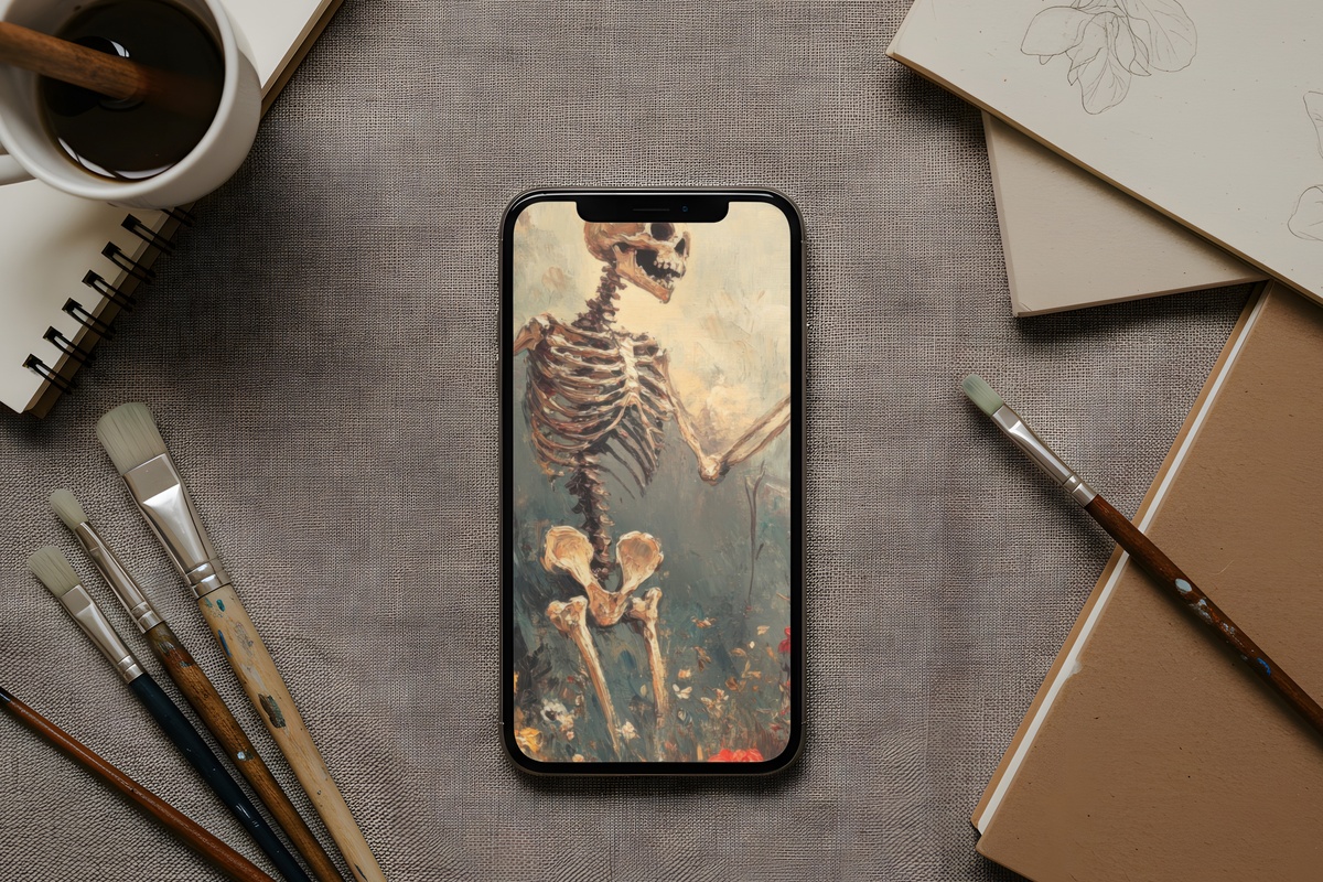 Autumn Skeleton Bloom Dance Halloween iPhone Wallpaper