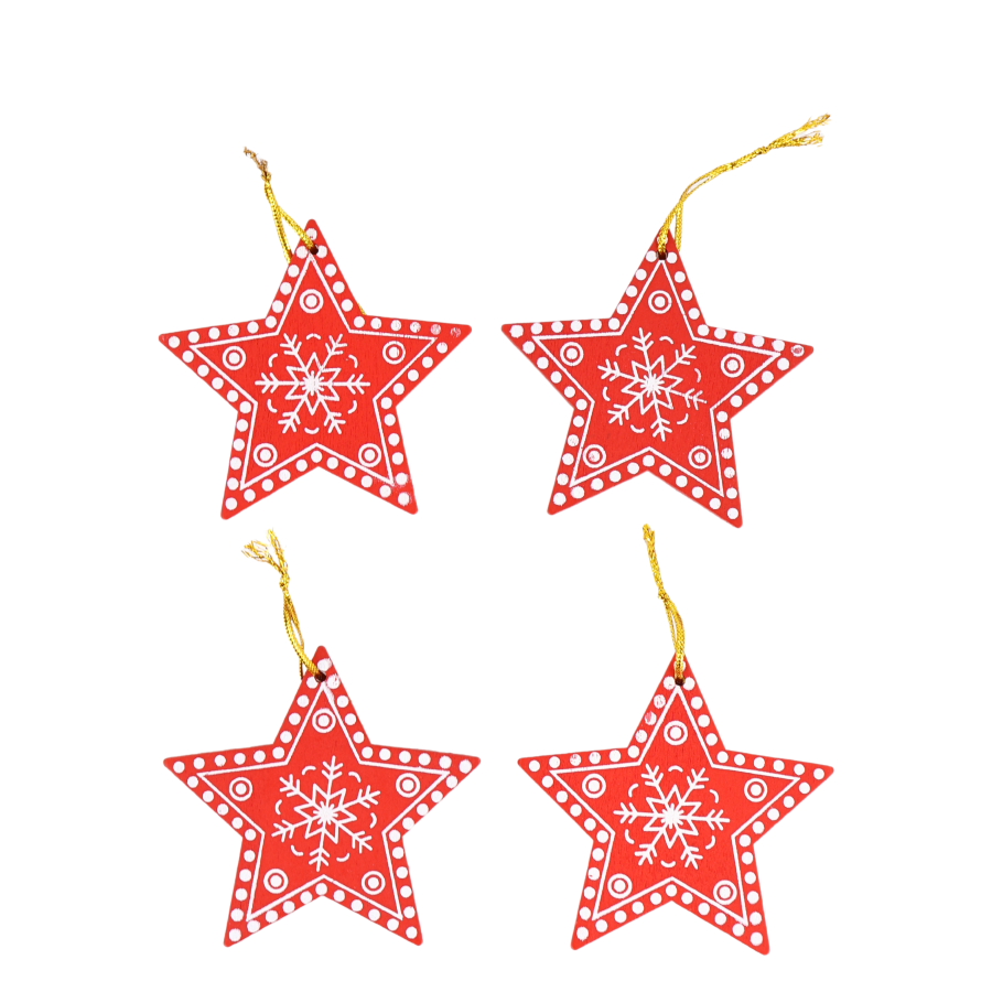 Set de 4 colgantes navideños estrella, 16cm, madera