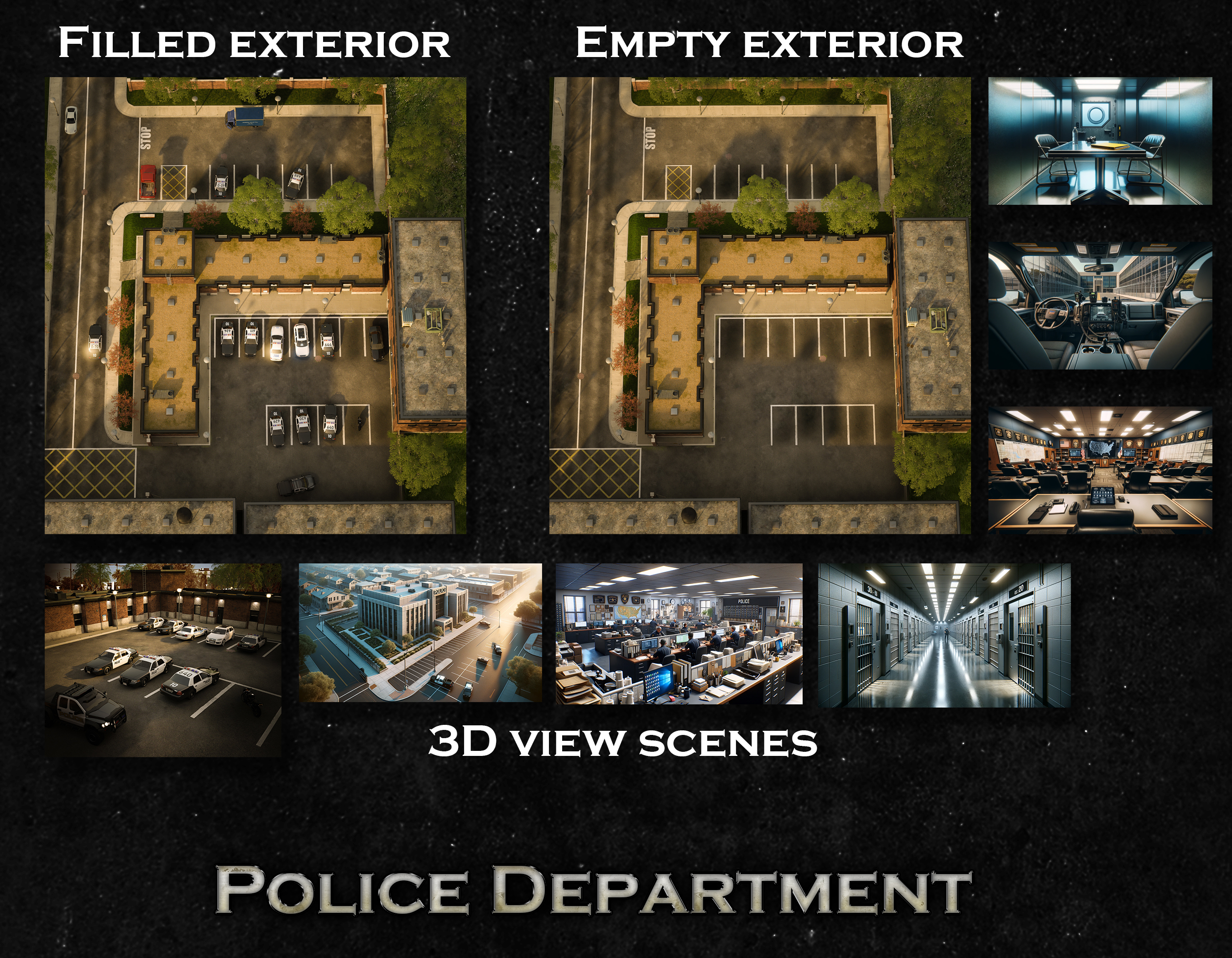 2 Modern maps Police Department and Military Hospital + tokens and cars ...