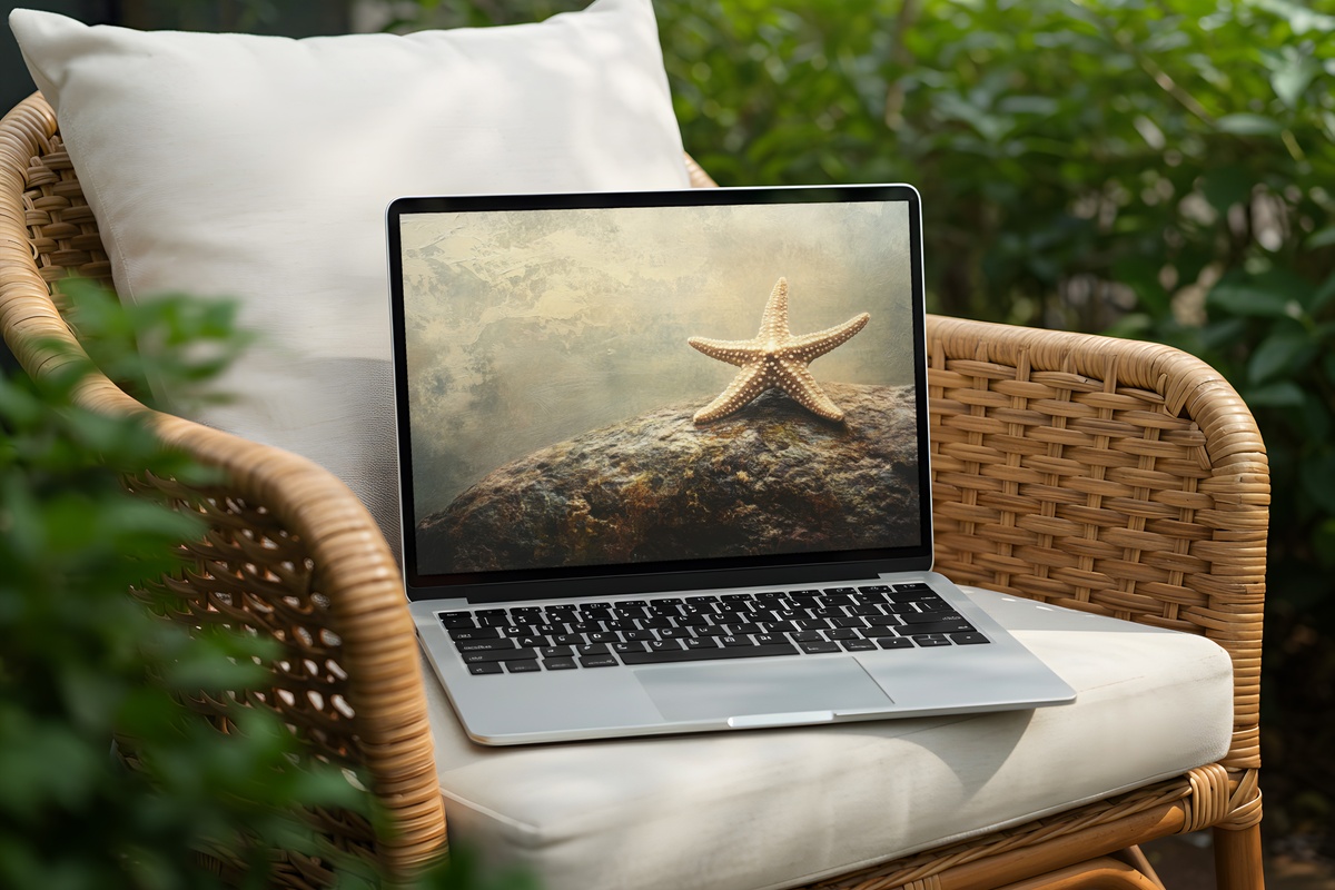 Starfish on Textured Stones Coastal Laptop Wallpaper