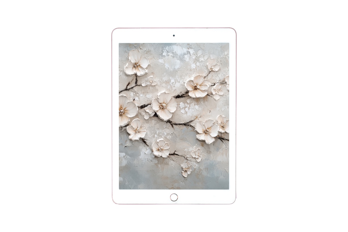 Blossom Dreamscape Vintage iPad Wallpaper - soft cream and taupe floral