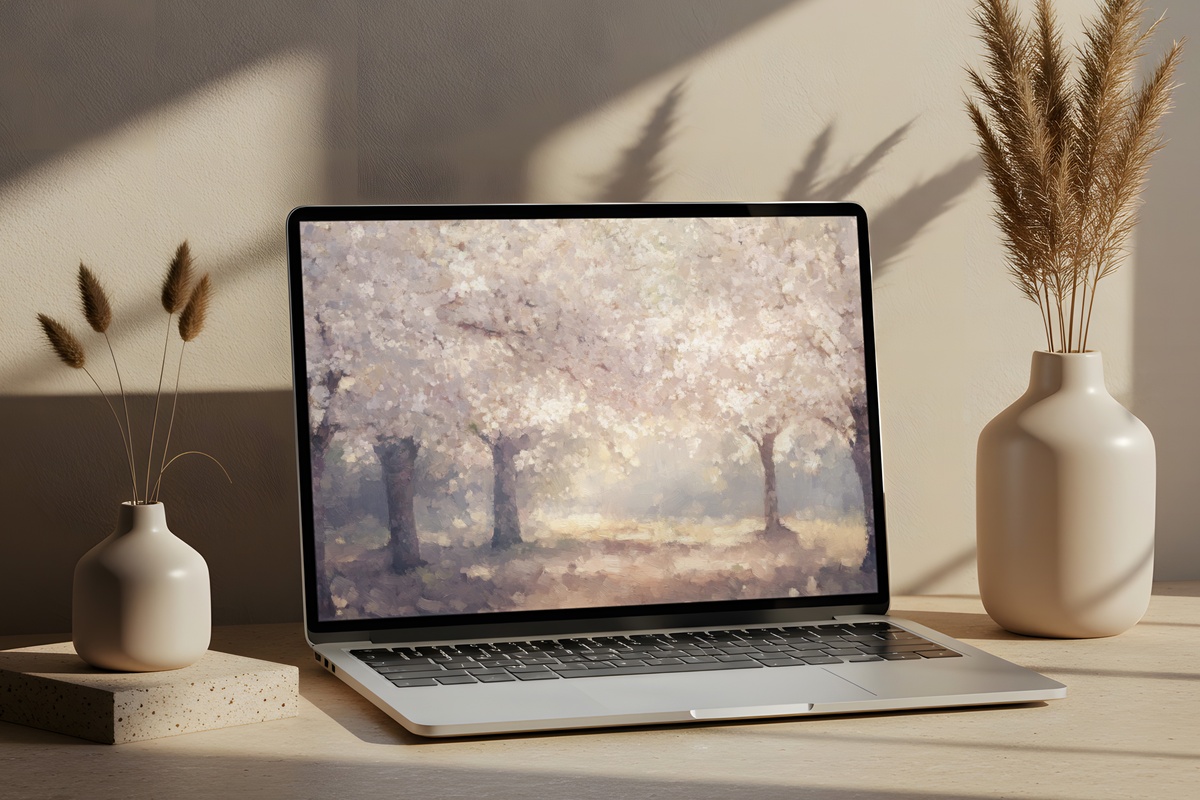 Cherry Blossoms' Gentle Glow Desktop Wallpaper