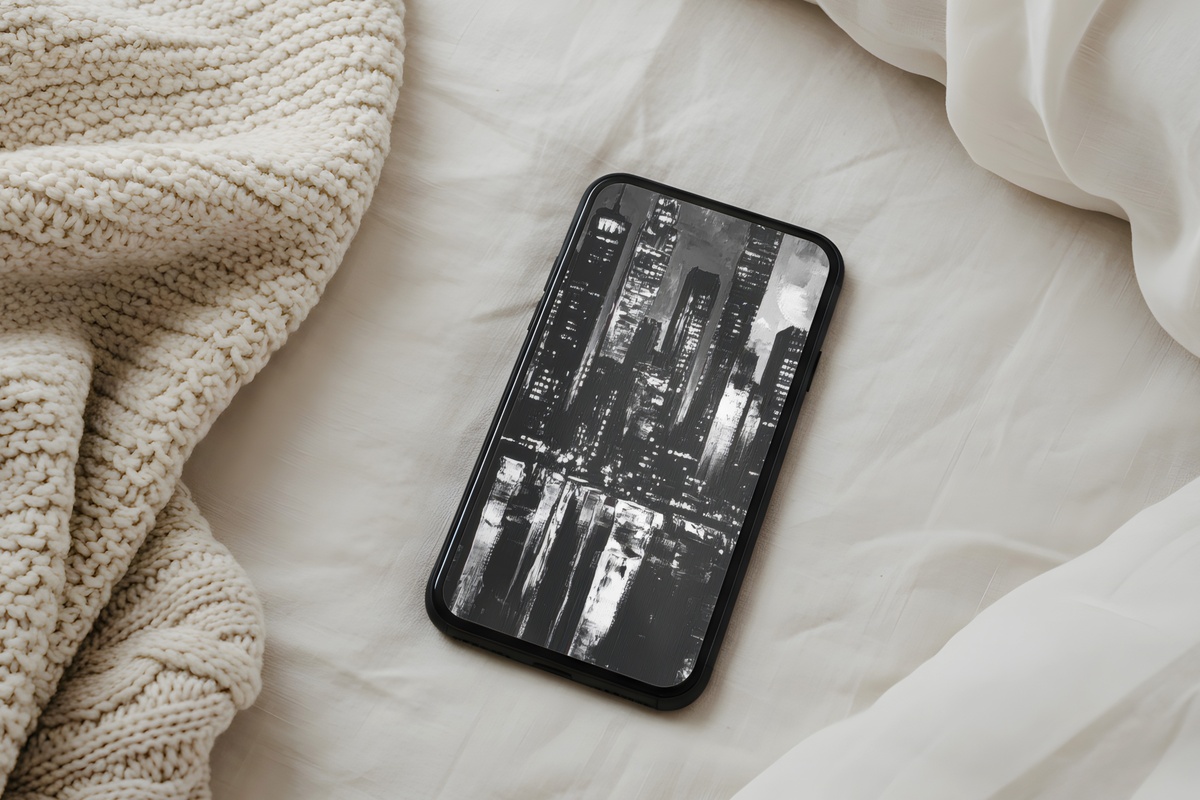 Vibrant City Night Pulse Black and White iPhone Wallpaper