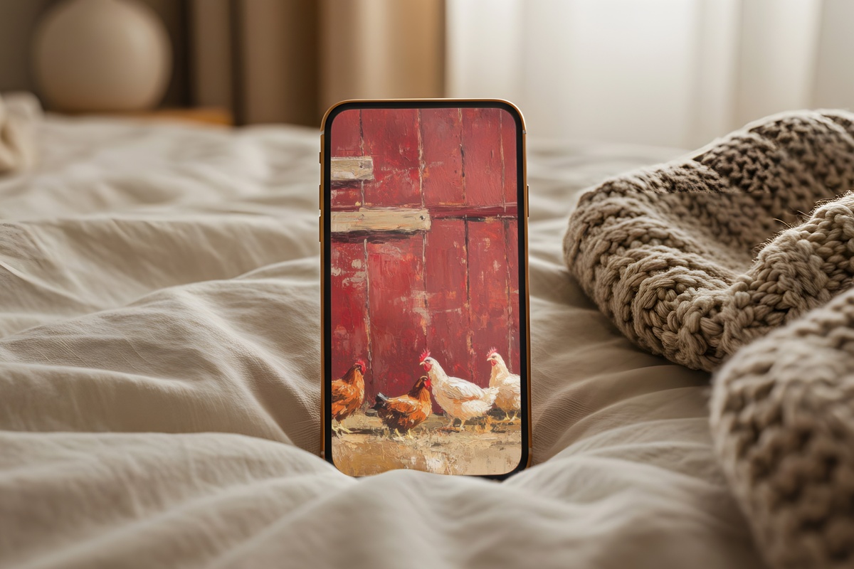 Barnside Chicken Parade Farmhouse iPhone Wallpaper