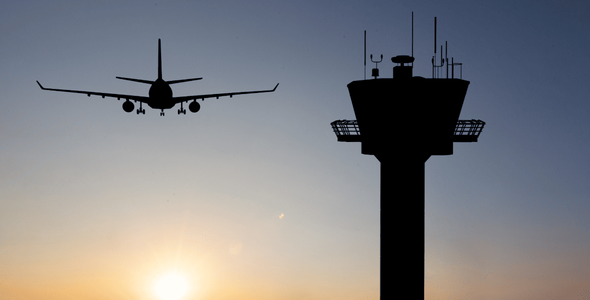a plane and the tower