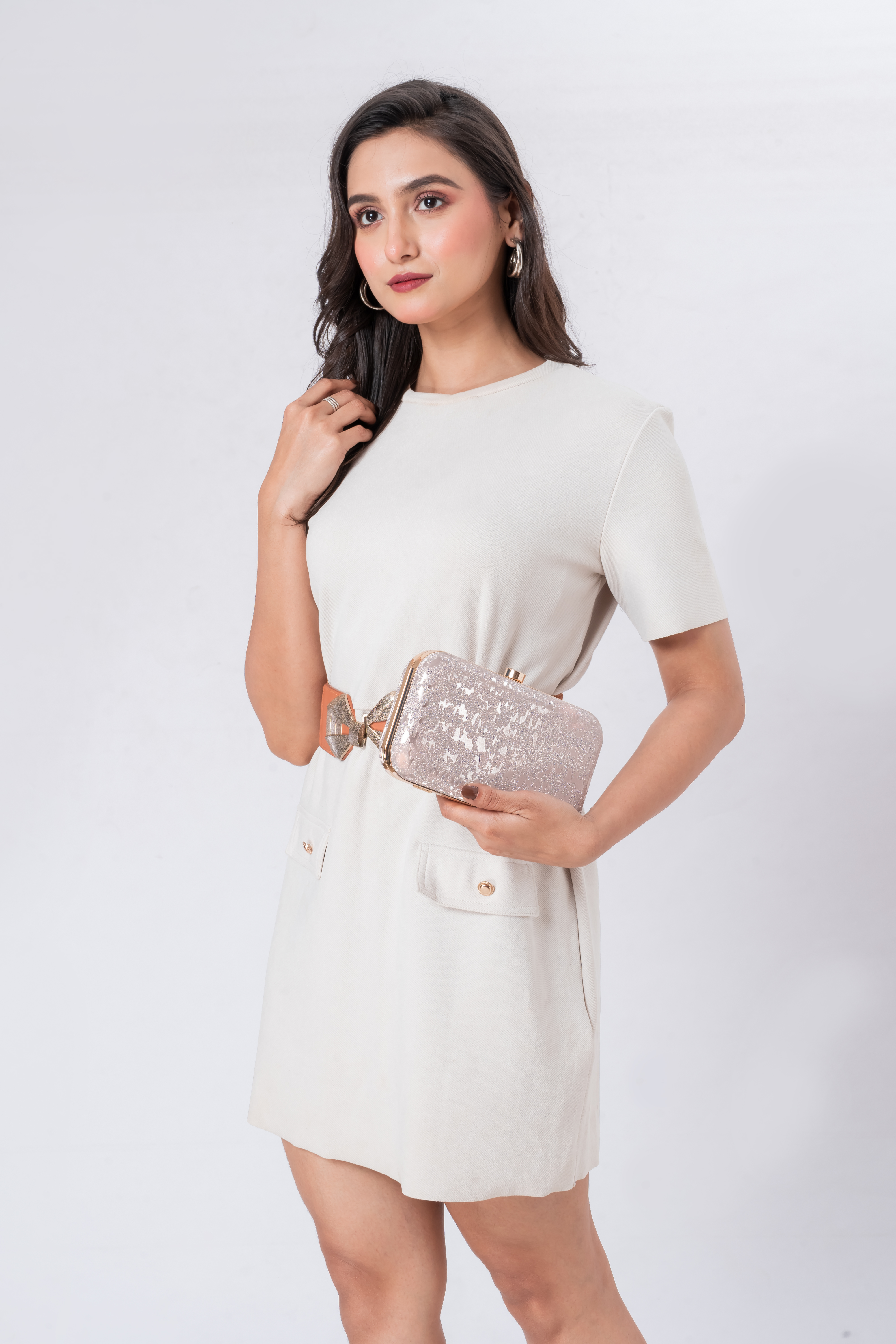 Zeenin Women’s Party Clutch Handbag with Metal Handle & Chain Strap | Elegant Evening Purse