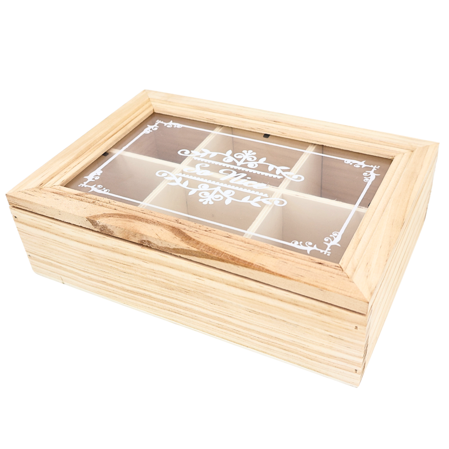 Caja organizadora 16x24cm, madera, 6 espacios