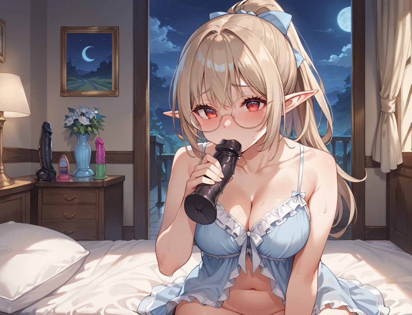 AI成形 眼鏡エルフ by こはく with girl, breasts, ai art, tentacle