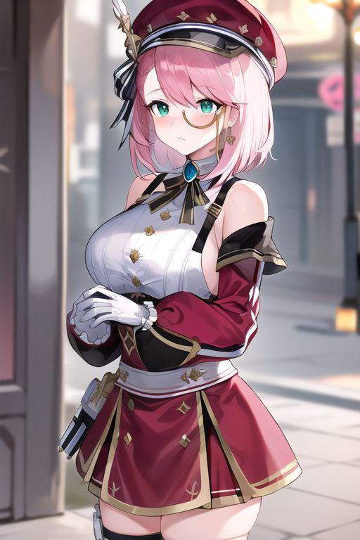 シャルロット by Kite with Charlotte (Genshin Impact), Genshin Impact, Charlotte, Peach hair & green eyes, captivating breasts