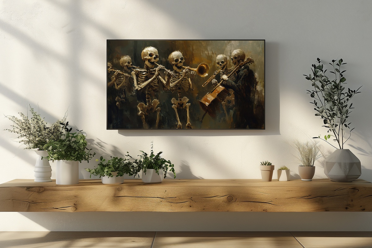 Skeleton Symphony Whimsy Halloween Frame TV Art