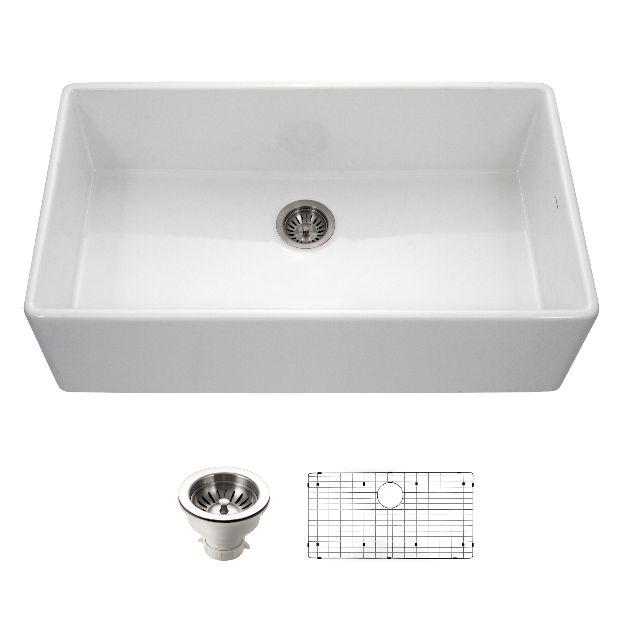 Houzer 36" Fireclay Single Bowl Farmhouse Kitchen Sink, White, Platus Series, PTG-3600 WH