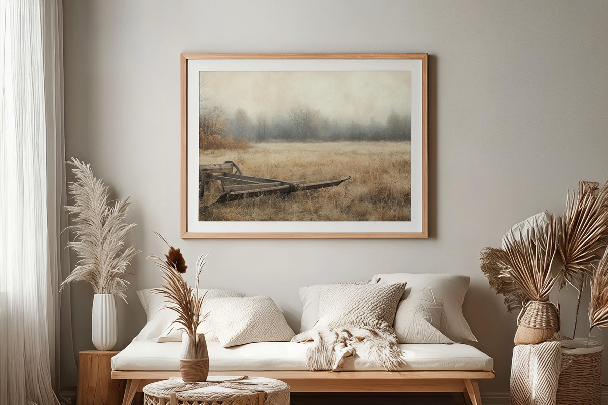 Field of Plow Antiques Farmhouse Printable Wall Art showing alternate print format of antique plow scene
