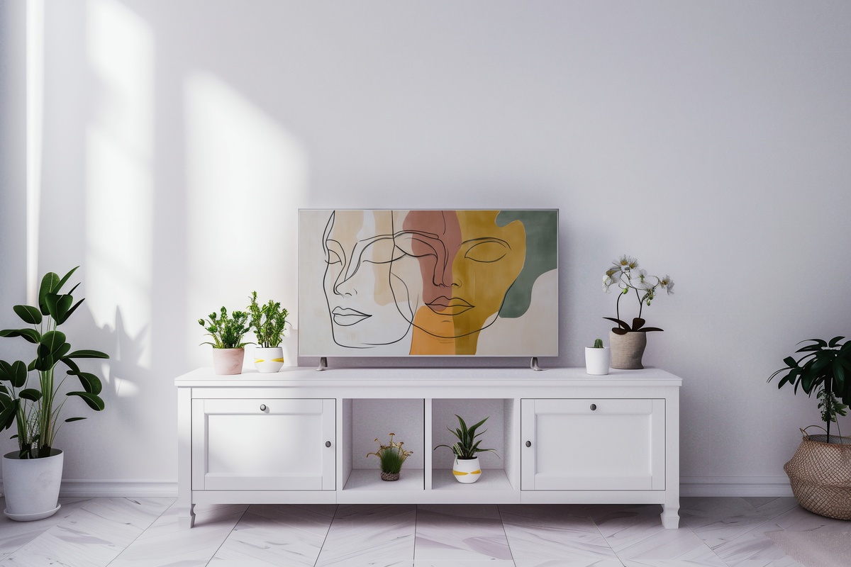 Curved Face Minimalism Frame TV Art — minimal line drawing of a face on a soft neutral background