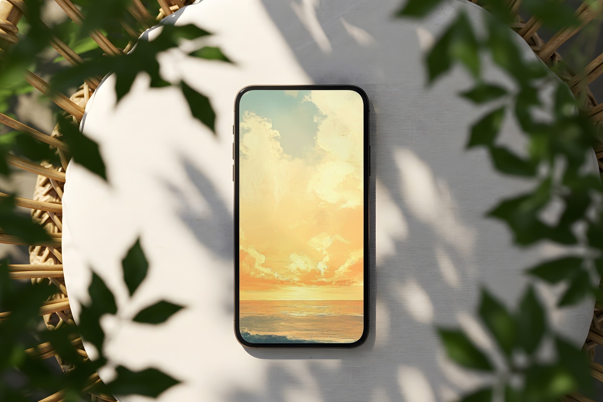 Dramatic Ocean Skies coastal iPhone wallpaper — expansive pastel sky over open ocean with sweeping cloud formations