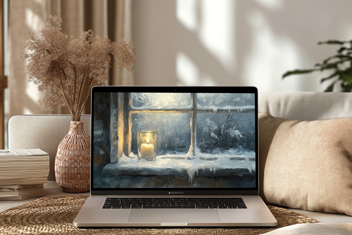 Cozy Winter Evenings Glow Desktop Wallpaper - warm candlelit window scene