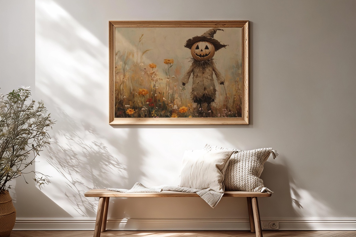 Scarecrow Amid Wildflower Whimsy Halloween Printable Wall Art