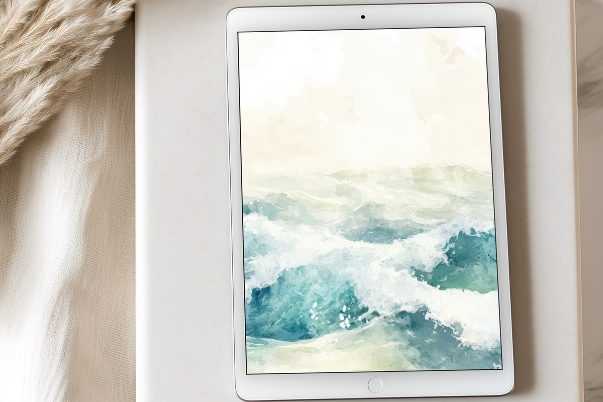 Ethereal Summer Surf iPad Wallpaper - serene blue digital background for iPad