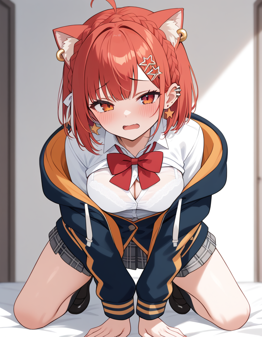 らとな by gyufk with Nijisanji, ai art, breasts, cleavage, large breasts, Ratna Petit, uniform, bewitching breasts