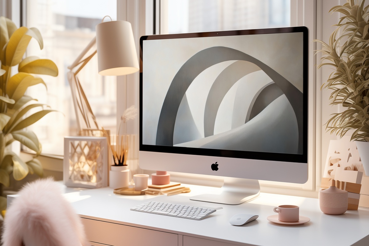 Elegant Shadow Arches Serenade desktop wallpaper showing soft arch shadow forms in neutral warm tones at high resolution