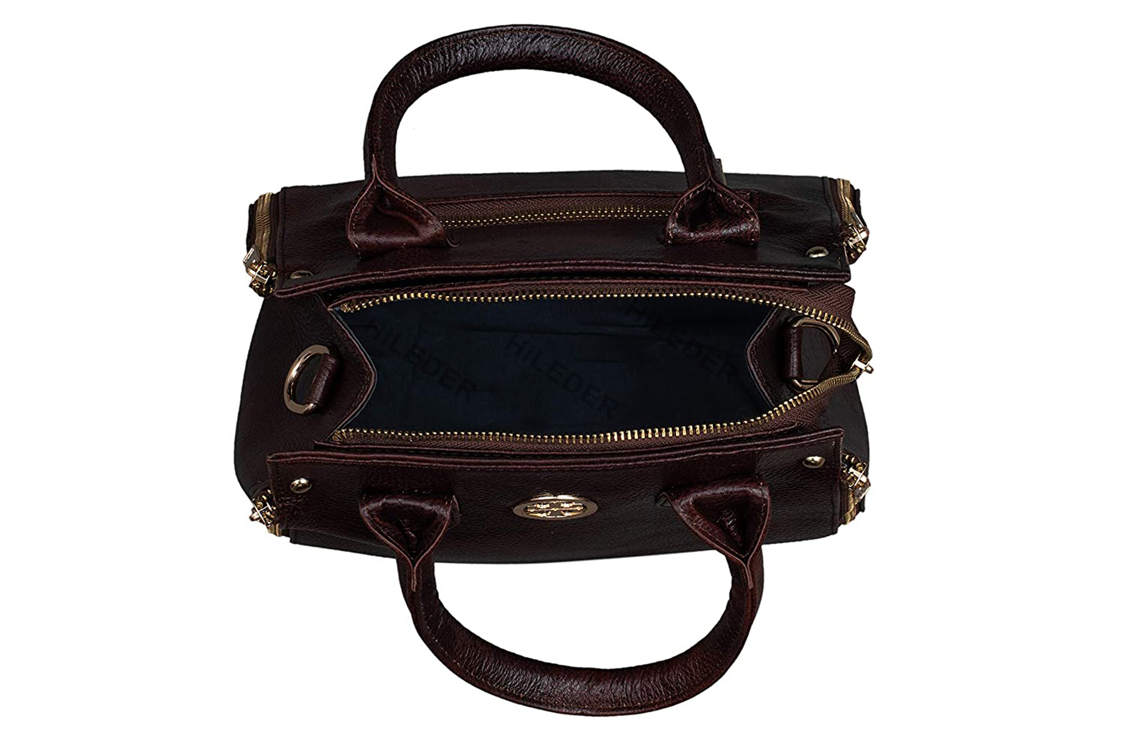 Zeenin Genuine Leather Designer Handbag Shoulder Tote Purse Satchel Sling Messenger Crossbody Bag for Women & Girls With Top Handle | Golden Metal Zipper | Medium Size | Brown