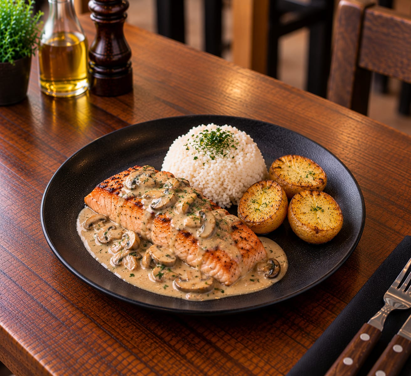 Salmón en salsa de Champiñones
