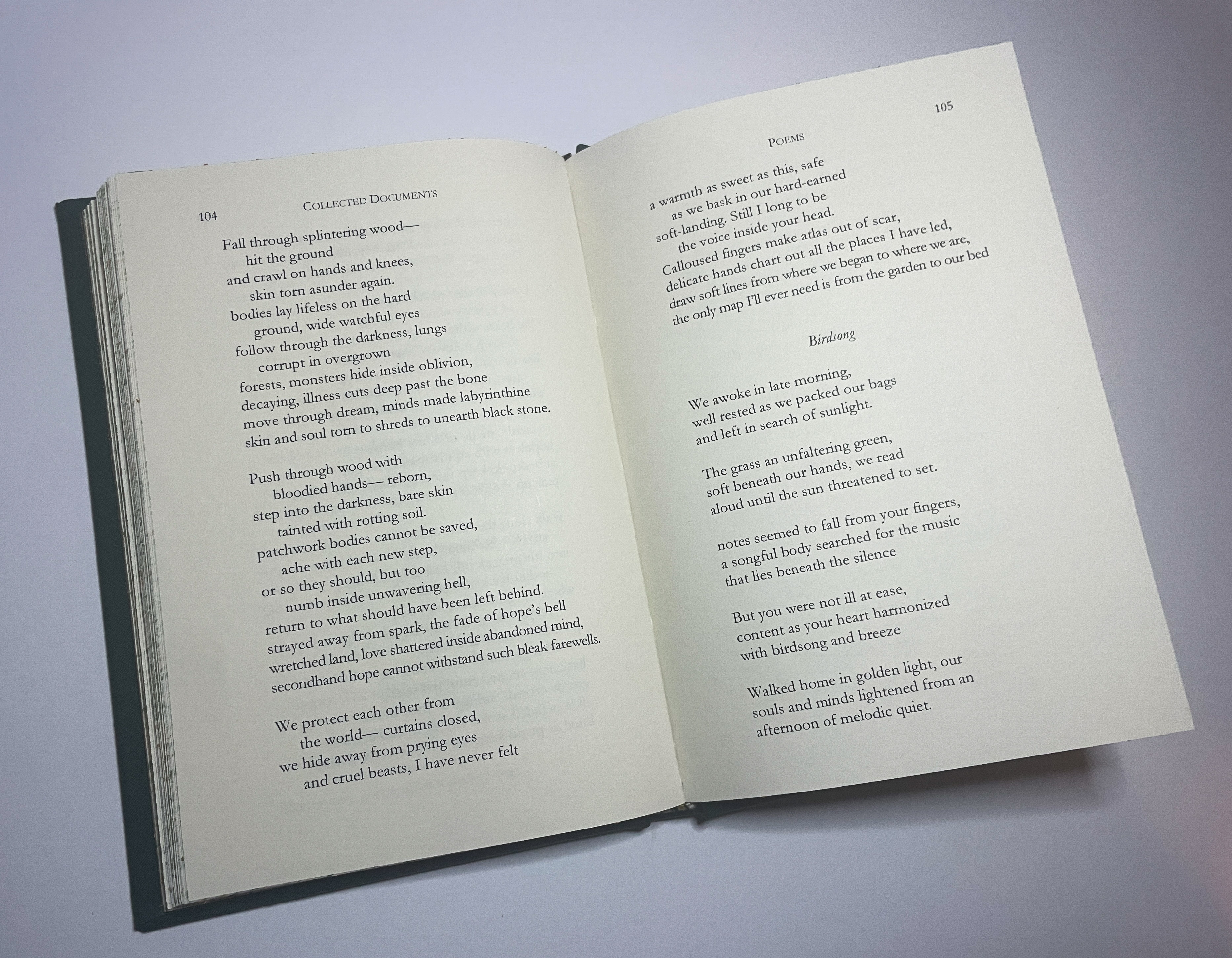 A two-page spread of some of the poems from the fic, formatted so as to be similar to formally published poetry collections.