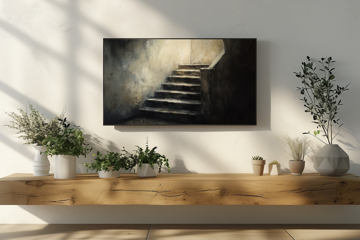 Shadowed Staircase Enigma Halloween Frame TV Art