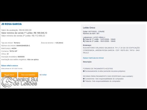 ITEM561 - Terreno nº 711 no LT 25 QD DD, com 125,00m² de área de terreno, no Jardim Rosa Garcia, em...
